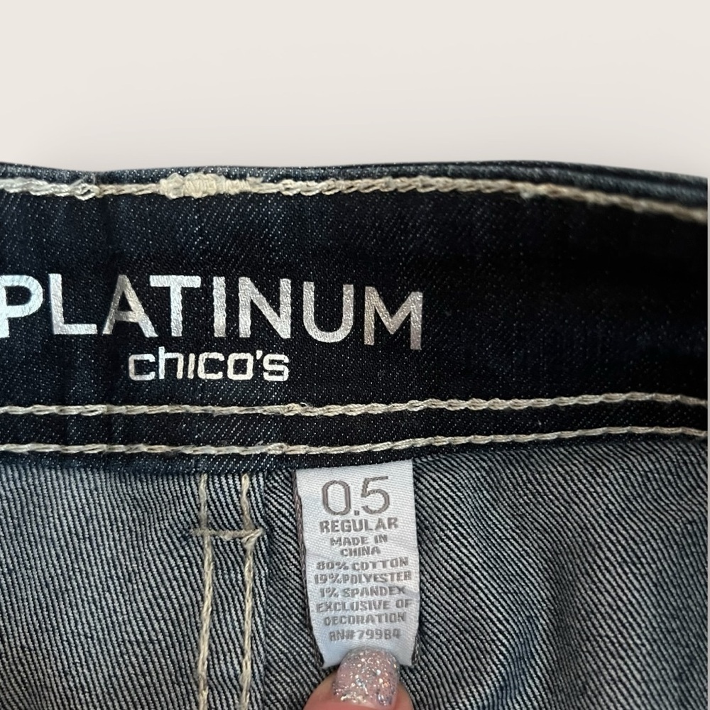 Embellished Chico's Platinum Dark Blue Flare Jeans with Stud & Sequins C228 - Picture 2 of 8